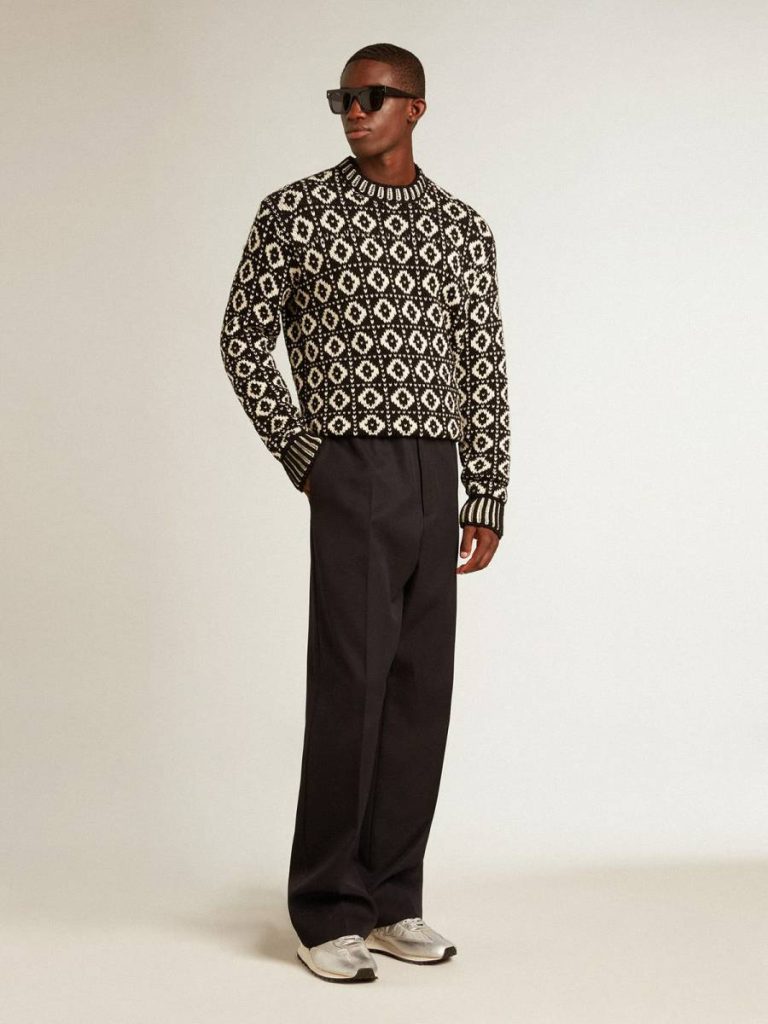 Vintage White And Black Men Knitwear Round-Neck Sweater With Geometric Pattern In Vintage White And Black Golden Goose - 2