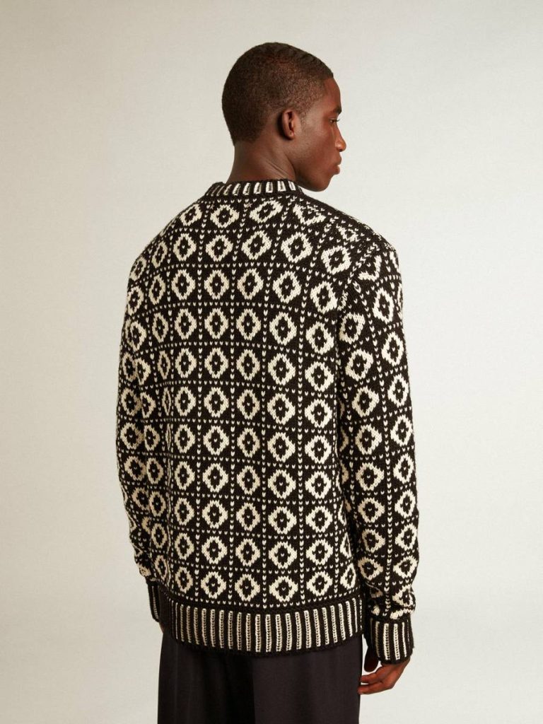 Vintage White And Black Men Knitwear Round-Neck Sweater With Geometric Pattern In Vintage White And Black Golden Goose - 4