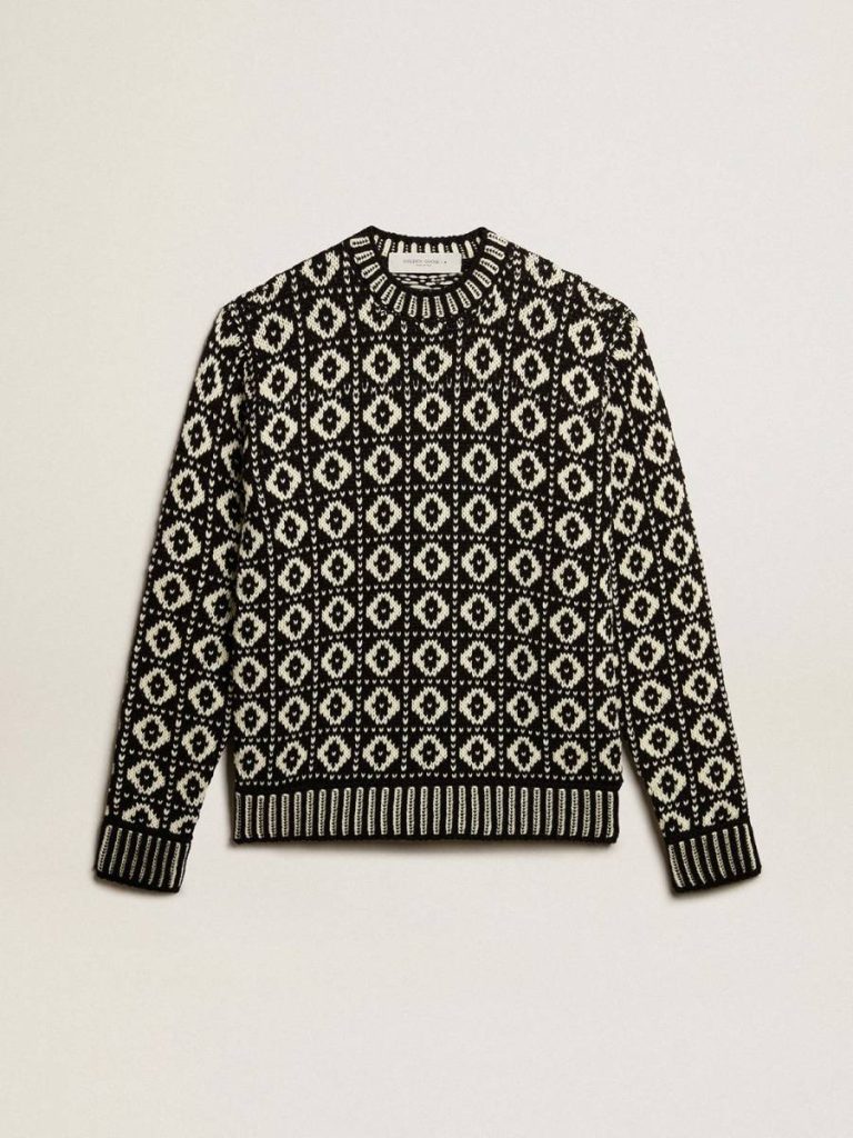 Vintage White And Black Men Knitwear Round-Neck Sweater With Geometric Pattern In Vintage White And Black Golden Goose - 1