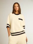 Vintage White Golden Goose Women Knitwear Women's Short-Sleeved Sweater In Vintage White With Blue Rib Knit - 2