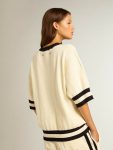 Vintage White Golden Goose Women Knitwear Women's Short-Sleeved Sweater In Vintage White With Blue Rib Knit - 4