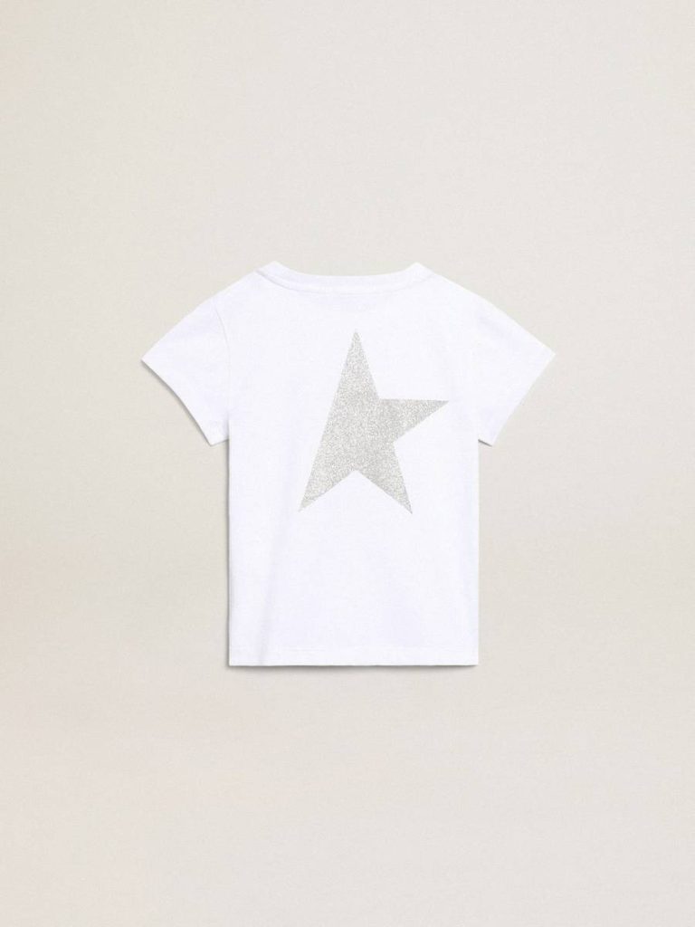 White And Silver T-Shirt With Logo And Maxi Star In Silver Glitter Topwear Selection (4-12 Years) Kids White Golden Goose - 2