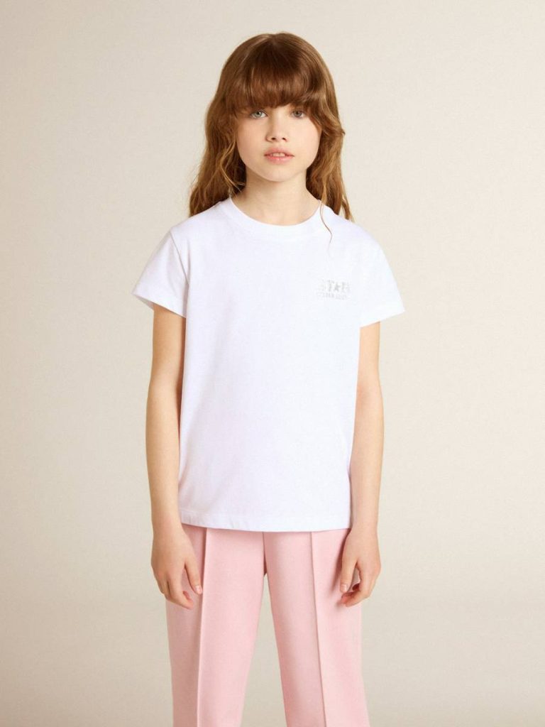 White And Silver T-Shirt With Logo And Maxi Star In Silver Glitter Topwear Selection (4-12 Years) Kids White Golden Goose - 3