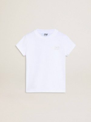 White And Silver T-Shirt With Logo And Maxi Star In Silver Glitter Topwear Selection (4-12 Years) Kids White Golden Goose - 1