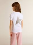 White And Silver T-Shirt With Logo And Maxi Star In Silver Glitter Topwear Selection (4-12 Years) Kids White Golden Goose - 5