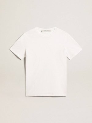 White Golden Goose Men Men's White T-Shirt With Distressed Treatment T-Shirts & Polo Shirts - 1