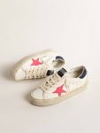 White Golden Goose Women Hi Star With Fuchsia Leather Star And Blue Glitter Heel Tab Hi Star - 2