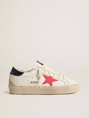 White Golden Goose Women Hi Star With Fuchsia Leather Star And Blue Glitter Heel Tab Hi Star - 1