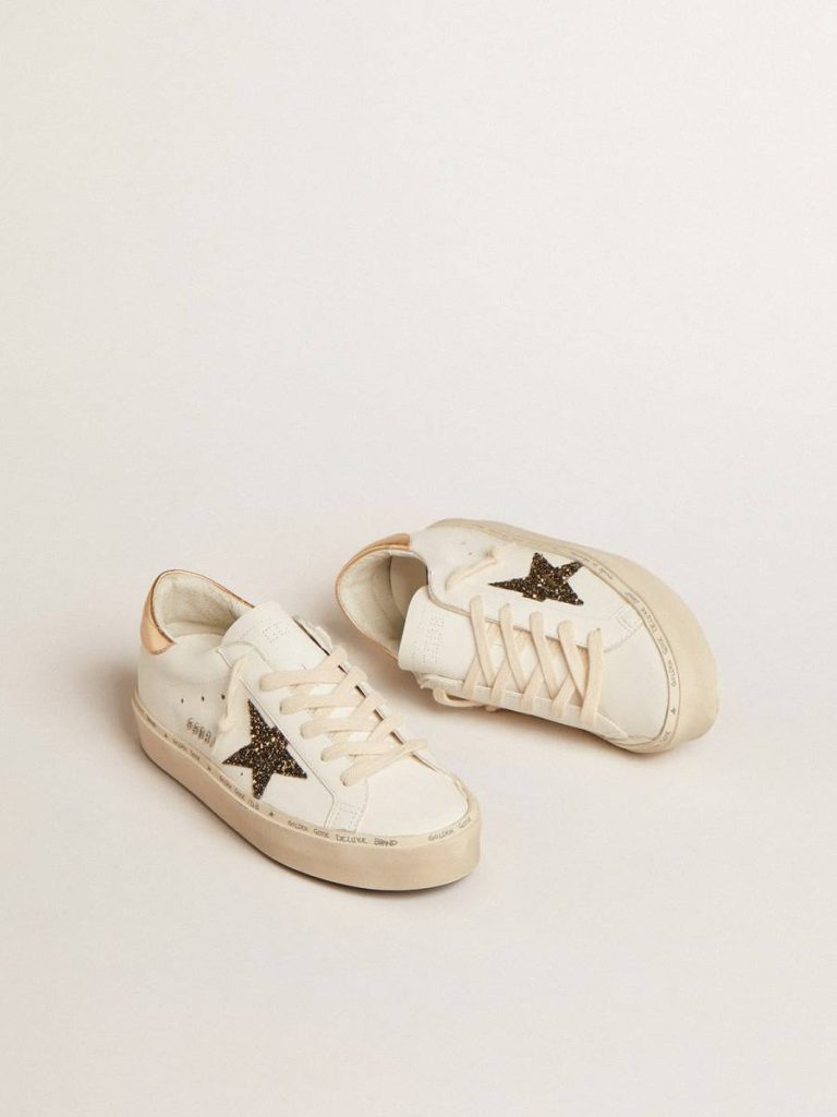 White Hi Star Ltd With Black And Gold Glitter Star And Gold Heel Tab Golden Goose Women Hi Star - 2