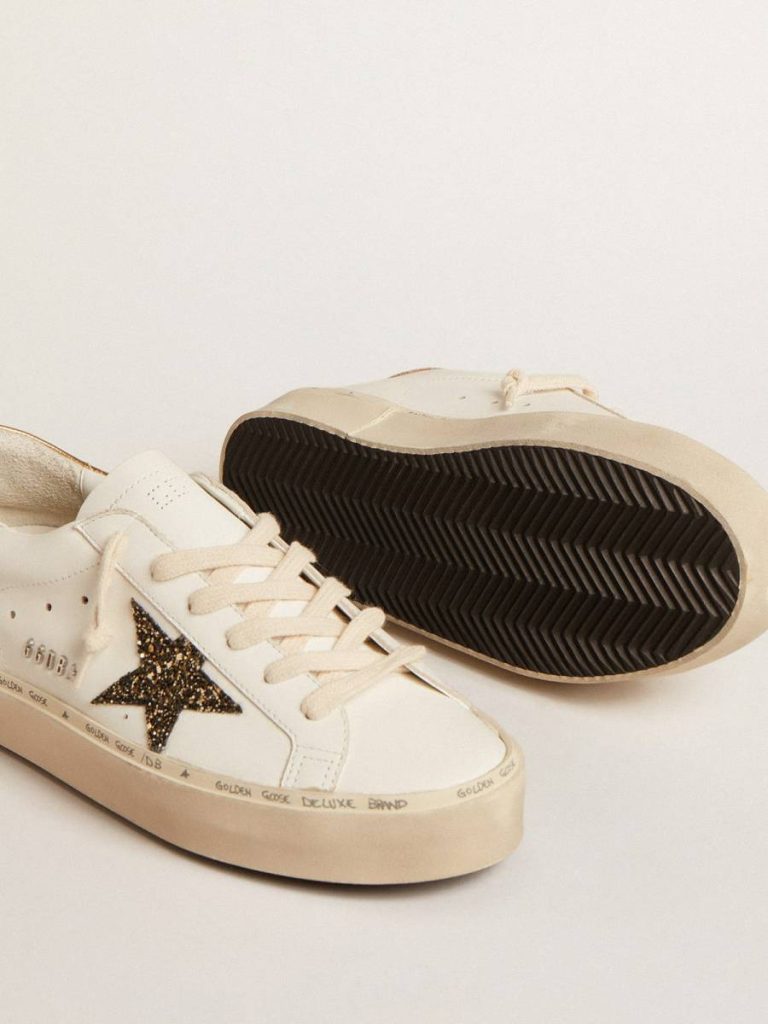 White Hi Star Ltd With Black And Gold Glitter Star And Gold Heel Tab Golden Goose Women Hi Star - 3