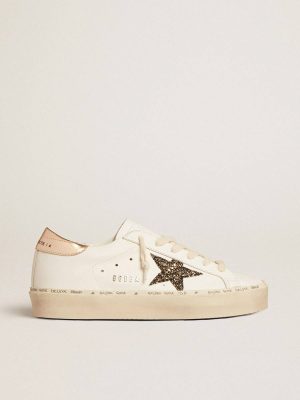White Hi Star Ltd With Black And Gold Glitter Star And Gold Heel Tab Golden Goose Women Hi Star - 1