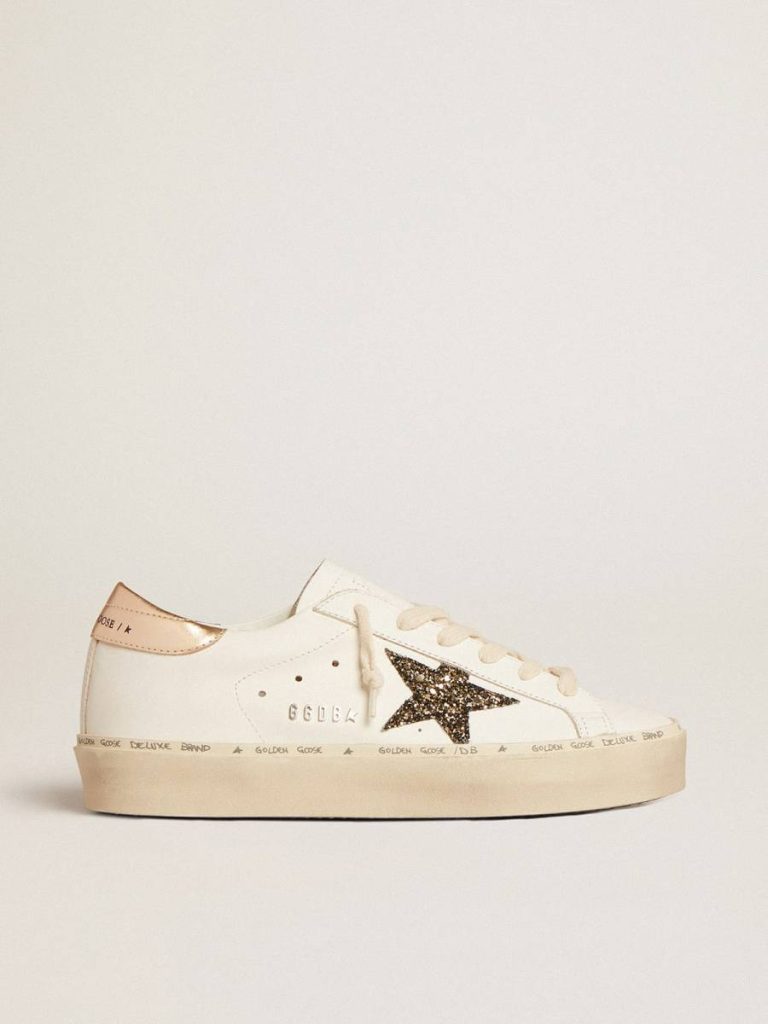 White Hi Star Ltd With Black And Gold Glitter Star And Gold Heel Tab Golden Goose Women Hi Star - 1