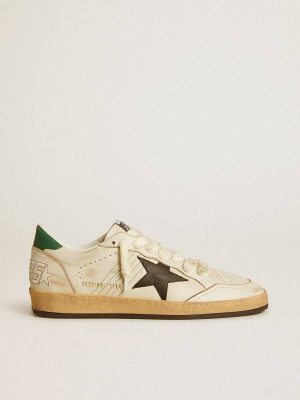 White Men’s Ball Star With Black Leather Star And Green Leather Heel Tab Men Golden Goose Ball Star - 1