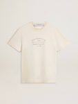 White Men's Vintage-Look White T-Shirt With Front Print Men Golden Goose T-Shirts & Polo Shirts - 1