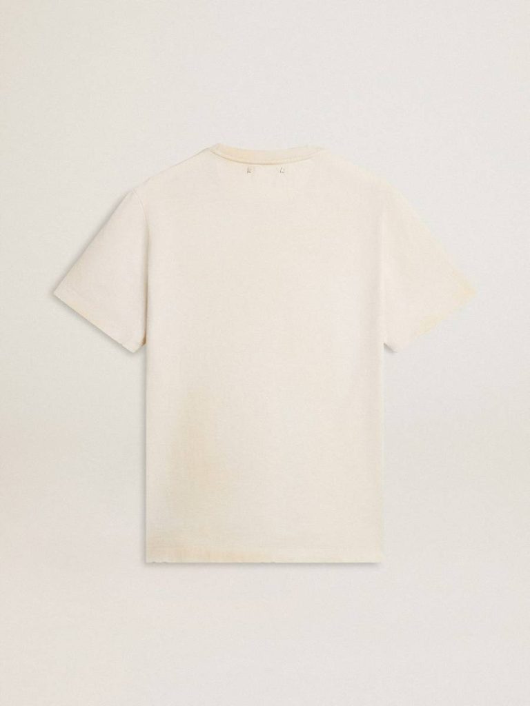 White Men's Vintage-Look White T-Shirt With Front Print Men Golden Goose T-Shirts & Polo Shirts - 2