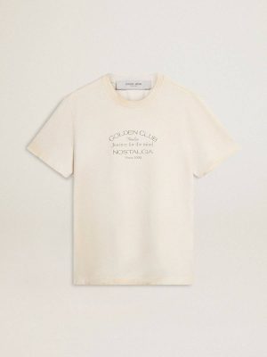White Men's Vintage-Look White T-Shirt With Front Print Men Golden Goose T-Shirts & Polo Shirts - 1