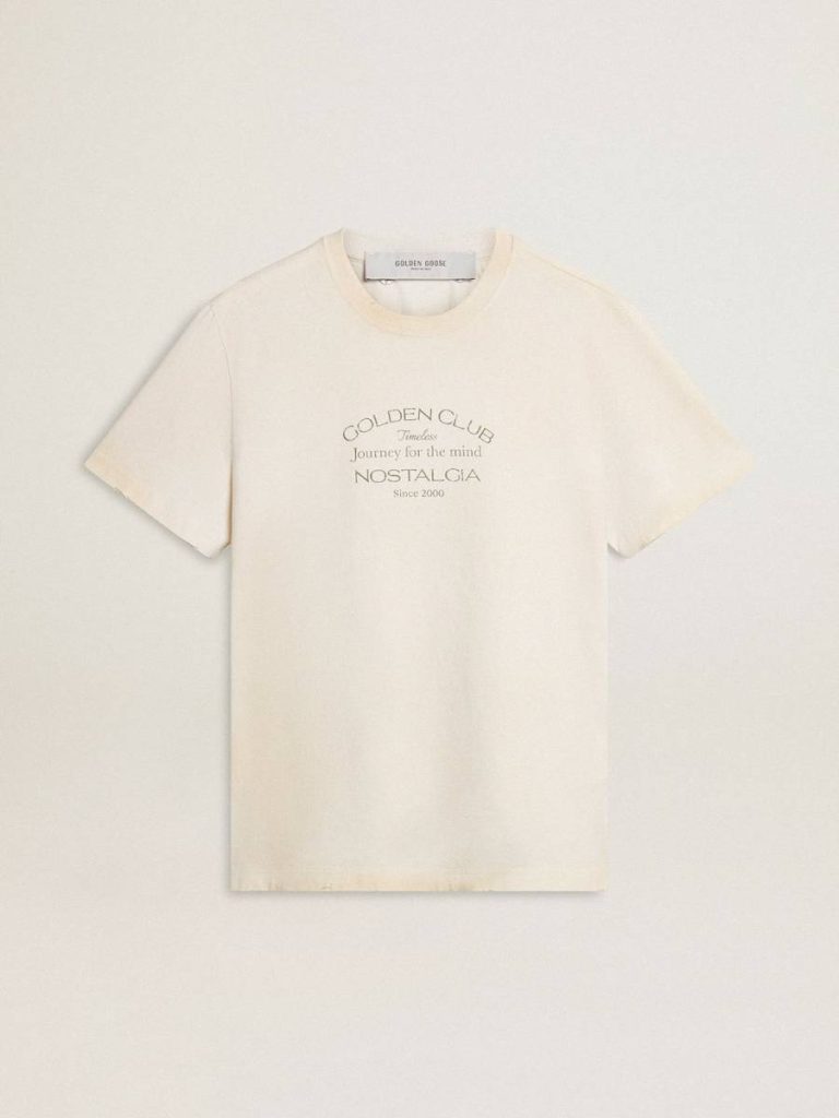 White Men's Vintage-Look White T-Shirt With Front Print Men Golden Goose T-Shirts & Polo Shirts - 1