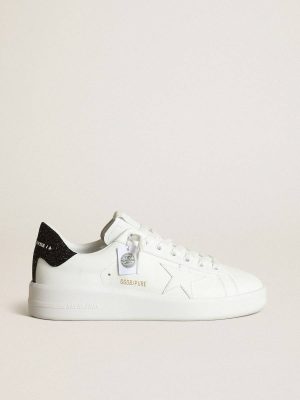 White Purestar Golden Goose Purestar In White Leather With Tone-On-Tone Star And Heel Tab In Black Swarovski Crystals Women - 1