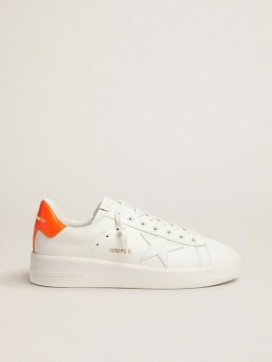 White Purestar Sneakers With Fluorescent Orange Heel Tab Men Purestar Golden Goose - 1