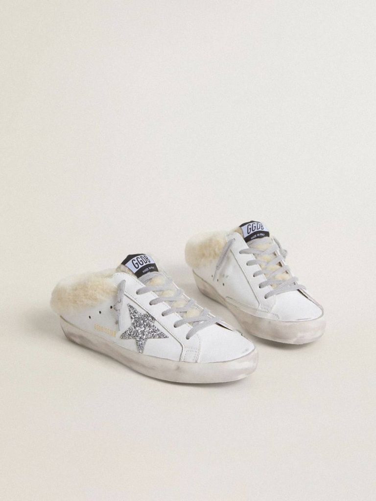 White Super-Star Sabot Women Super-Star Sabots In White Leather With Shearling Lining And Silver Star Golden Goose - 2