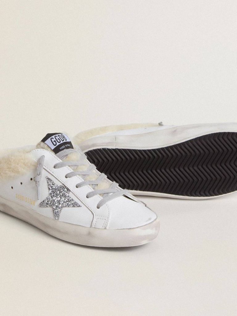 White Super-Star Sabot Women Super-Star Sabots In White Leather With Shearling Lining And Silver Star Golden Goose - 3