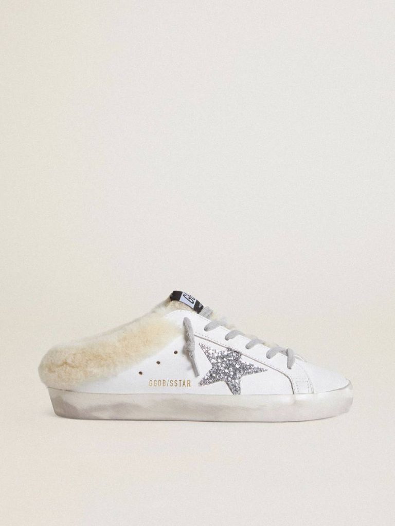 White Super-Star Sabot Women Super-Star Sabots In White Leather With Shearling Lining And Silver Star Golden Goose - 1