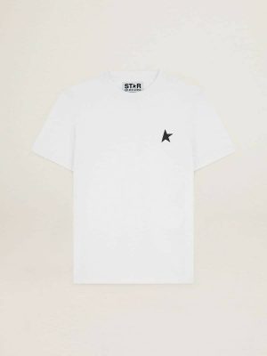 White T-Shirts & Polo Shirts Golden Goose Men White Star Collection T-Shirt With Black Star On The Front - 1