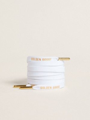 White White Cotton Laces With Contrasting Gold Logo Golden Goose Women Laces - 1