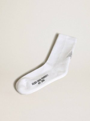 White Women White Socks With Crystal Star On The Back Golden Goose Socks - 1
