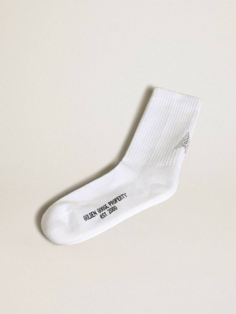 White Women White Socks With Crystal Star On The Back Golden Goose Socks - 1