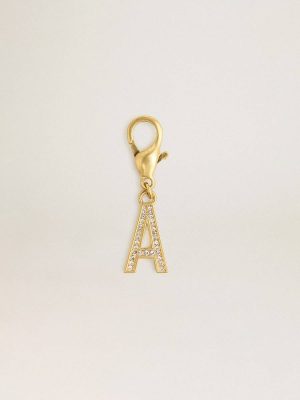 Women Bag Accessories Gold Letter A Charm In Gold-Colored Brass With Crystals Golden Goose - 1