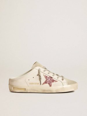 Women Bio-Based Super-Star Sabot With Pink Glitter Star And Suede Toe Golden Goose Super-Star Sabot - 1
