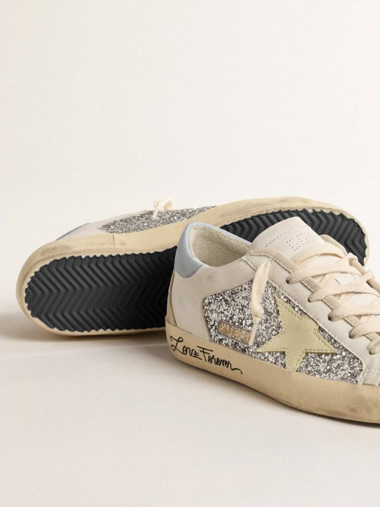 Women Bio-Based Super-Star With Silver Glitter And Yellow Leather Star Super-Star Golden Goose - 3