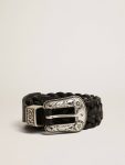 Women Black Belt In Black Braided Leather With Silver Color Buckle Golden Goose Belts - 1