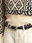 Women Black Belt In Black Braided Leather With Silver Color Buckle Golden Goose Belts - 3