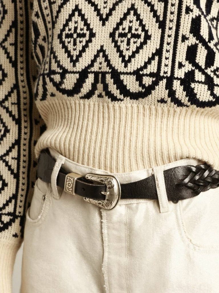 Women Black Belt In Black Braided Leather With Silver Color Buckle Golden Goose Belts - 3