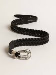 Women Black Belt In Black Braided Leather With Silver Color Buckle Golden Goose Belts - 4