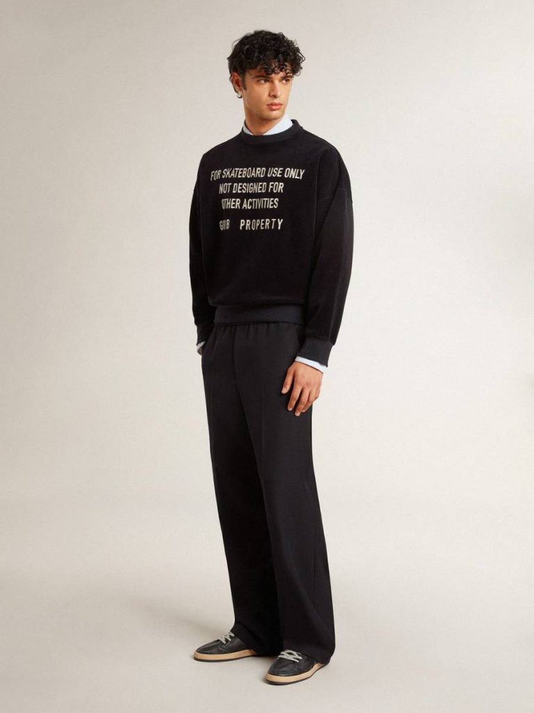 Women Black Crew Neck Sweatshirt With Embroidered Lettering Black Golden Goose Sweatshirts - 3