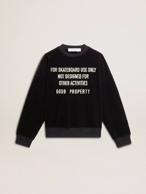 Women Black Crew Neck Sweatshirt With Embroidered Lettering Black Golden Goose Sweatshirts - 1