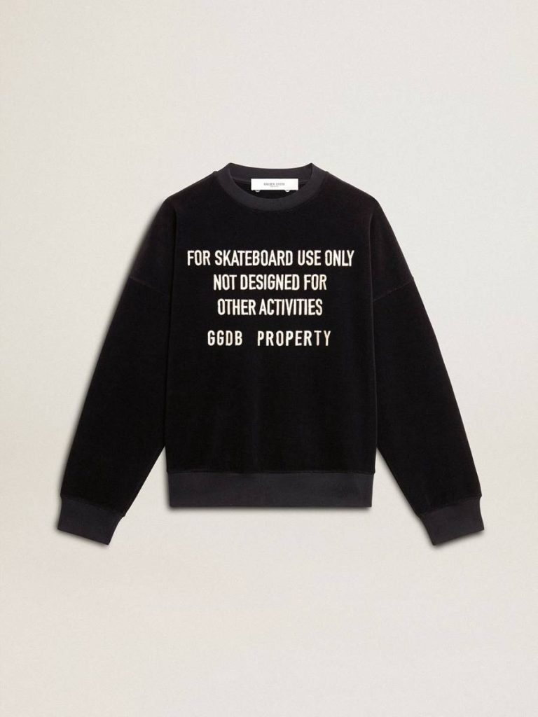 Women Black Crew Neck Sweatshirt With Embroidered Lettering Black Golden Goose Sweatshirts - 1