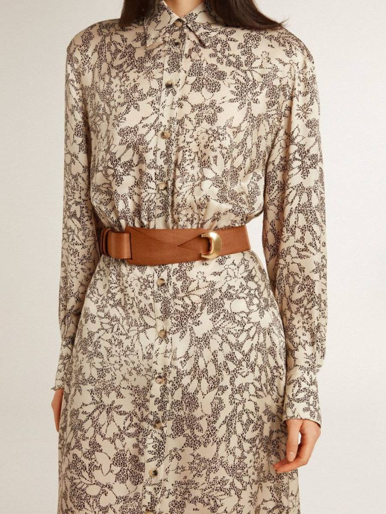 Women Brown Golden Goose Brown Leather Belt With Semi-Circular Gold Buckle Belts - 2