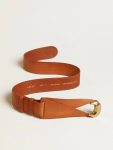 Women Brown Golden Goose Brown Leather Belt With Semi-Circular Gold Buckle Belts - 3