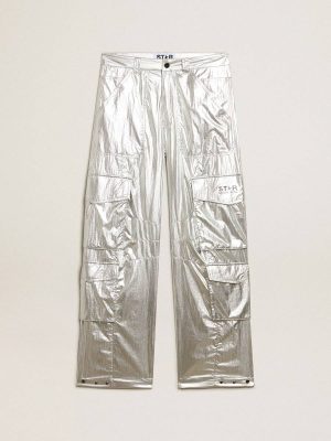 Women Cargo Pants In Silver Technical Fabric Jeans & Pants Golden Goose Silver - 1