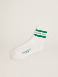 Women Cotton Socks With Distressed Finishes, Green Stripes And Logo Golden Goose Socks - 1