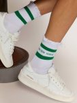 Women Cotton Socks With Distressed Finishes, Green Stripes And Logo Golden Goose Socks - 3