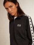 Women Dark Blue Zipped Sweatshirt With White Strip And Contrasting Stars Sweatshirts Dark Blue Golden Goose - 2