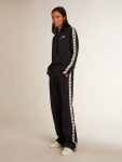 Women Dark Blue Zipped Sweatshirt With White Strip And Contrasting Stars Sweatshirts Dark Blue Golden Goose - 3