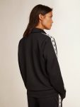 Women Dark Blue Zipped Sweatshirt With White Strip And Contrasting Stars Sweatshirts Dark Blue Golden Goose - 4