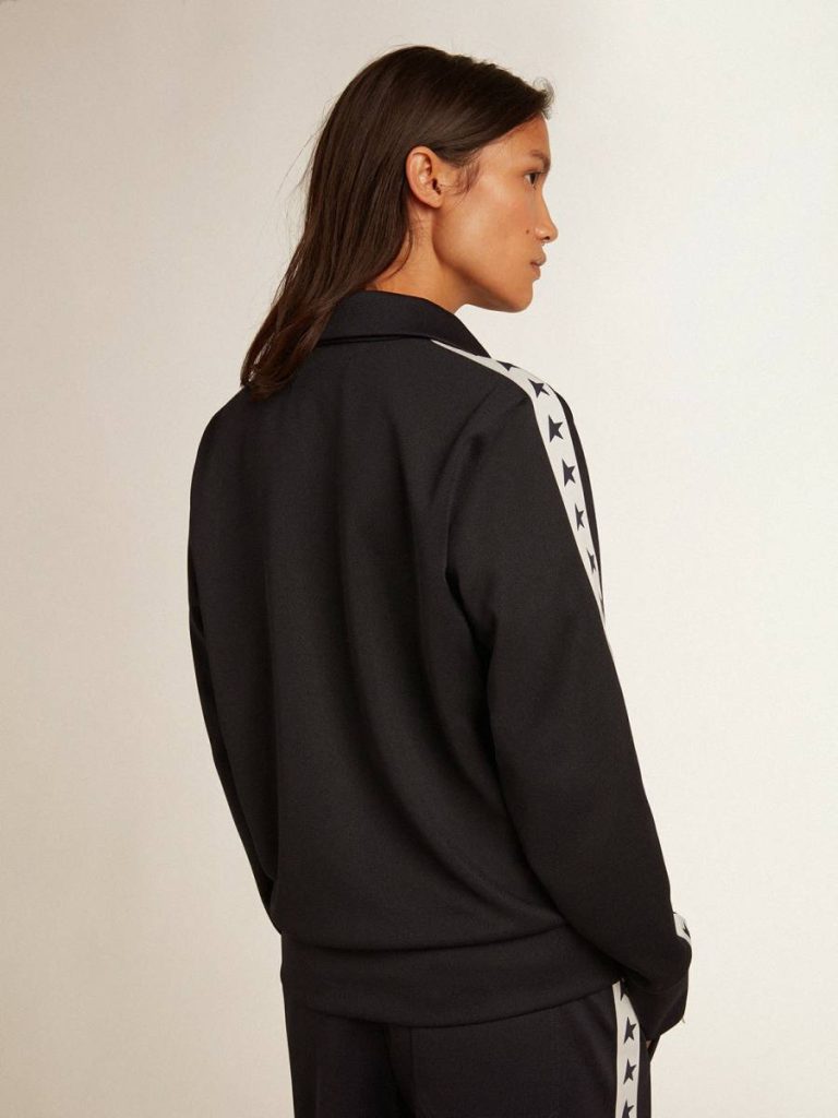 Women Dark Blue Zipped Sweatshirt With White Strip And Contrasting Stars Sweatshirts Dark Blue Golden Goose - 4