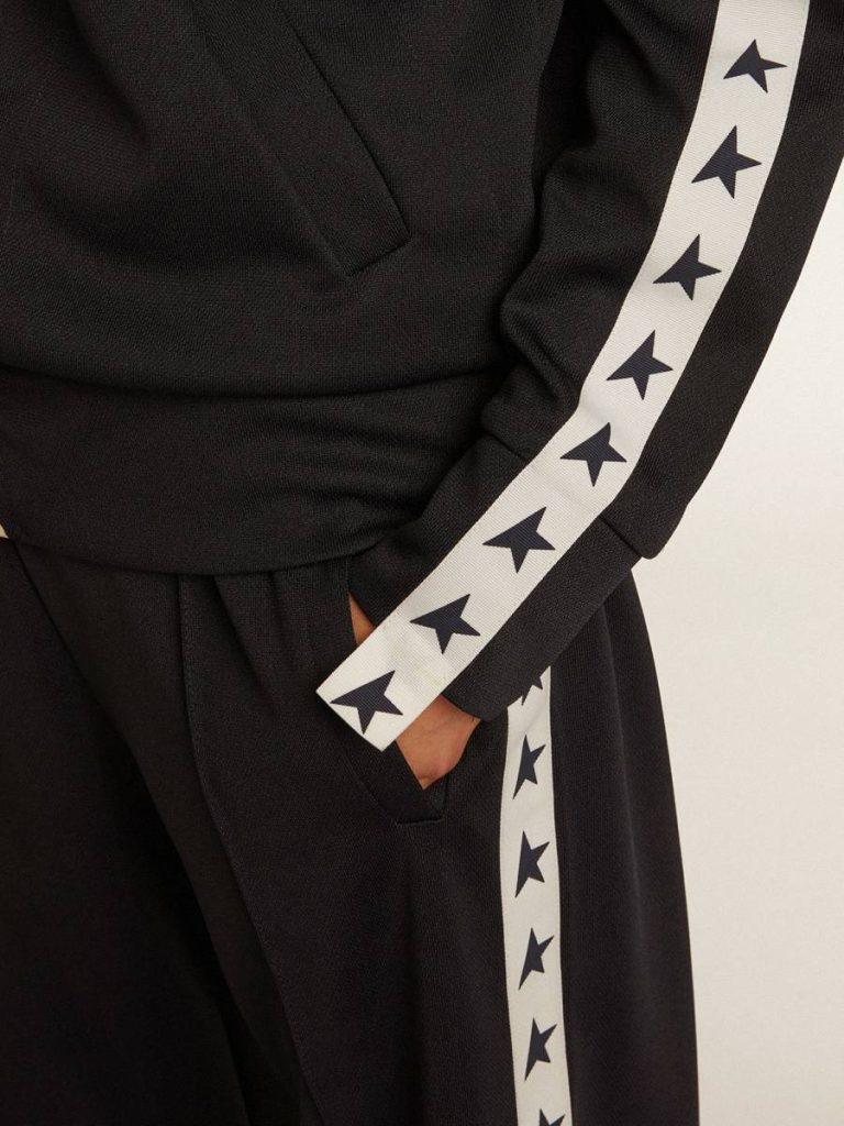 Women Dark Blue Zipped Sweatshirt With White Strip And Contrasting Stars Sweatshirts Dark Blue Golden Goose - 5